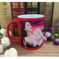 Haonai 11OZ glazed color mug ceramic sublimation coffee mug,red and black with customized design